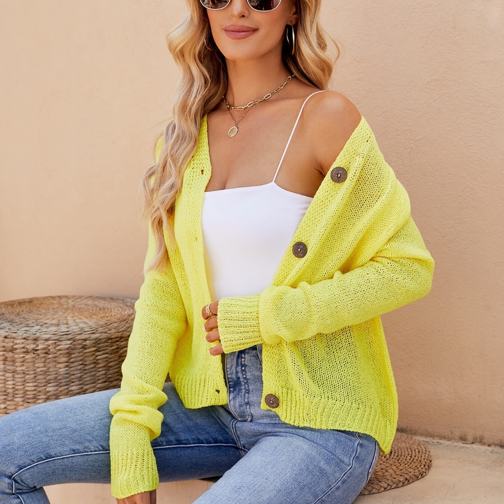 Claire Raglan Sleeve Cardigan - Yellow - Picture 2 of 4